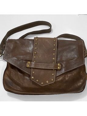 Constanza Rota Brown Leather Studded Crossbody Bag Italian Adjustable straps